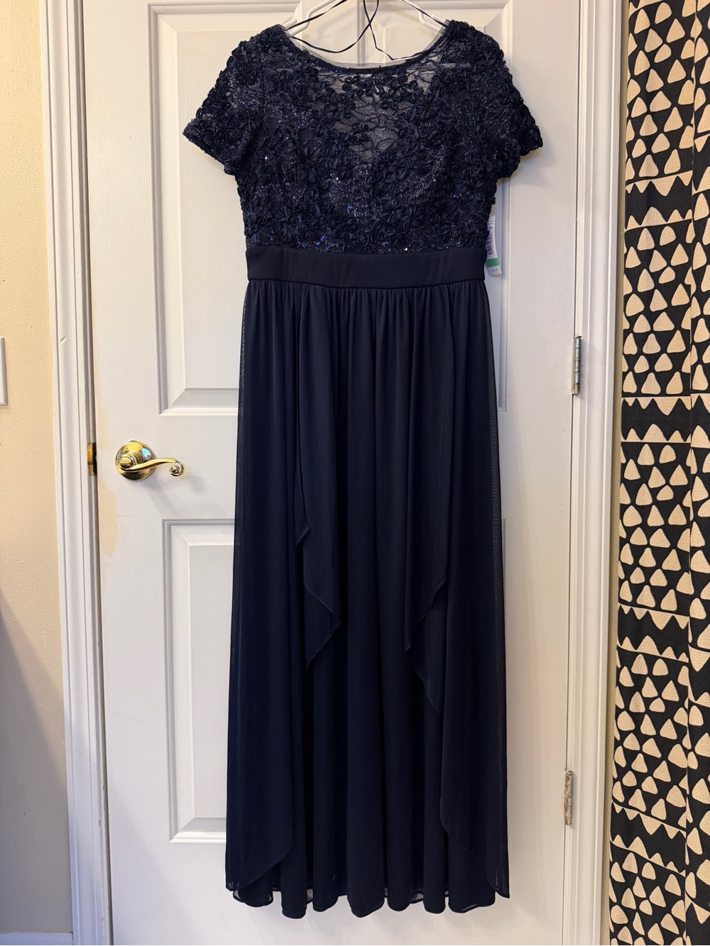 Macy's beautiful NWT Navy Blue Formal Maxi Dress with Lace Bodice. MOB dress 8